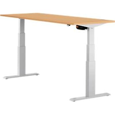 Schäfer Shop Select ERGO-T bureau, elektrisch in hoogte verstelbaar, rechthoekig, T-poot, B 1800 x D 800 x H 640-1300 mm, beuken decor/blank aluminium