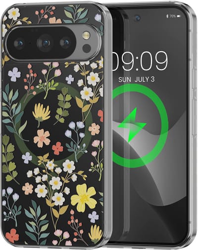 kwmobile Kristalheldere hardcase compatibel met Google Pixel 10 Pro XL Hoesje – compatibel met MagSafe – Acryl hoesje met TPU-rand – Charmante bloemen design