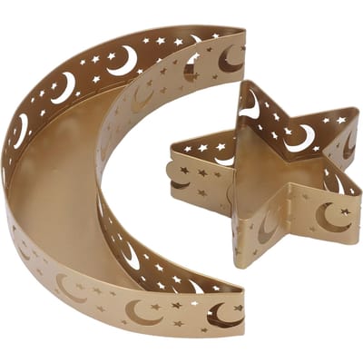 2 stuks Ramadan Dessert Dienblad Maan Ster Roestvrij Staal Eid Serveerservies Decor voor Islam Moslim brown