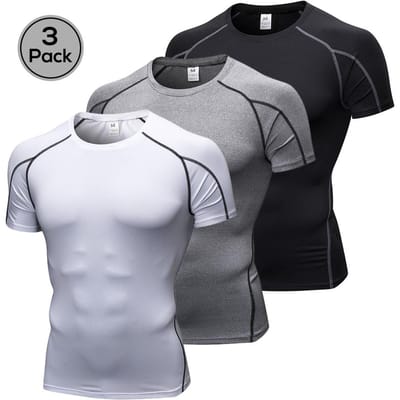 Lixada Pak van 3 Heren Korte Mouw Compressieshirt Sneldrogend Hardlopen Combo AXXL gray