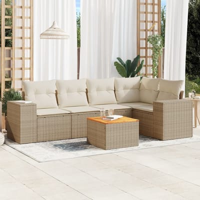 vidaXL - 6-delige - Loungeset - met - kussens - poly - rattan - beige