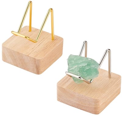 Dailygoody - Houten Display Stand - Edelstenen Houder - Goud & Platina - Minerale Monsters Display - Perfect voor Zeldzame Stenen - 2 Stuks