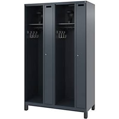 Brandweerkluis C+P Evolo Kombi, 4 vakken voor 2 personen, met helmhouder, poten, B 1200 x D 500 x H 1950 mm, RAL 7016 antracietgrijs/RAL 7021 zwartgrijs