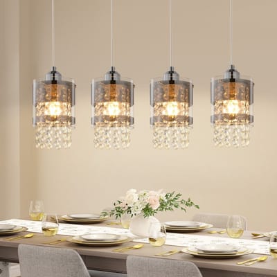 NETTLIFE Hanglamp Kristal - 4-Lichts - E27 fitting - Modern - Glazen Eettafellamp Hangend - 150CM In Hoogte Verstelbaar Hanglamp - voor Eetkamer | Keuken | Woonkamer - Zonder Lampen