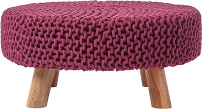 Homescapes Gebreide Voetenbank 30cm Hoog, Pruim