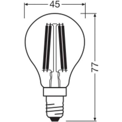 Osram LED lamp in classic miniball shape, with decorative LED filament, energy efficiency class A, E14, 1.2 W, 255 lm, 4000 K, cool white. 100% light straight away, with no warming up.