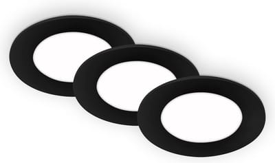 BRILONER - LED inbouwarmaturen set van 3 ultraplatte 3W IP23 zwart Ø8,6cm kunststof