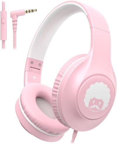 StayPowered Kinder Koptelefoon - Comfortabel en Duurzaam Ontwerp - HD Microfoon - Opvouwbaar Ontwerp - Rijke Stereo Bass - Verwikkelingvrij Nylon Kabel - Verstelbare Pasvorm - Universele 3,5 mm Jack - Wit/Roze - Levering Sneller dan Aangegeven!
