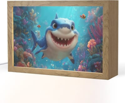 Nachtlampje 30x20 cm - Kinder lampje - Haai - Onderwaterwereld - Oceaan - Tafellamp kinderkamer - Slaapkamer lamp - Bedlamp kinderen - Kinderlampje stopcontact - Wandlamp babykamer - Nachtlampjes