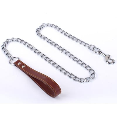 Metalen Ketting Hond Leidsel Met Leer-Stijl Handvat Sterke Controle Leidsel IJzeren Hond Huisdier Benodigdheden Halsbanden Harnassen Ketting Trektouw bruin