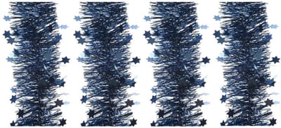 4x Kerstslinger sterren donkerblauw 10 x 270 cm - Guirlande folie lametta - Donkerblauwe kerstboom versieringen