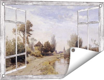 Gards Tuinposter Doorkijk Landschap bij Kortenhoef - Paul Joseph Constantin Gabriël - 60x40 cm - Tuindoek - Tuindecoratie - Wanddecoratie buiten - Tuinschilderij