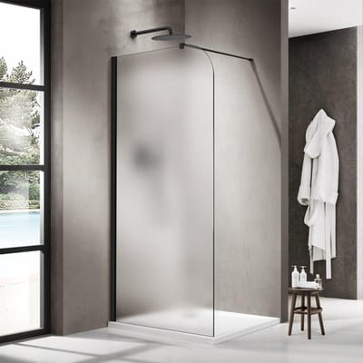 FugaFlow Eccelente Vetro Inloopdouche - 110x200cm - afgeronde glaswand - links - mat glas - wandarm - mat zwart