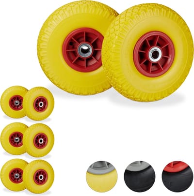 8x steekwagenwiel - 3.00-4 - rubberband - kogellager - 20 mm as - geel-rood