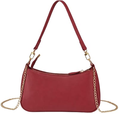 Dailygoody - Dames Schoudertas van Faux Leer met Ketting - Rood - Half Maan Vorm