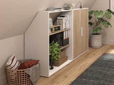 Vente-unique Meubel voor onder een schuin dak met 2 deuren en 2 planken - Wit en naturel - ADEZIO