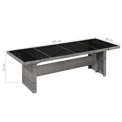 vidaXL - Tuintafel - 240x90x74 - cm - poly - rattan - en - glas