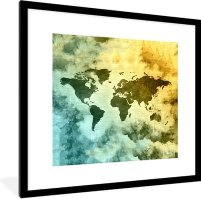 Fotolijst incl. Poster - Wereldkaart - Rook - Kleuren - 40x40 cm - Posterlijst