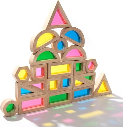 Regenboog Stapelblokken - Houten Speelgoed - Creatief Spelen - 22 Transparante Delen - 10 x 20 x 5 cm - Meerkleurig