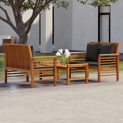 vidaXL - 3-delige - Loungeset - met - kussens - massief - acaciahout