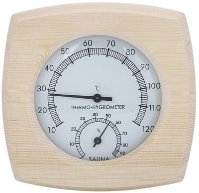 Dailygoods- Hygrothermograph Dubbele Wijzerplaat - Houten Thermometer/Hygrometer - Decoratieve Binnenthermometer - Nauwkeurige Temperatuurweergave - Duurzaam en Eenvoudig te Installeren - Saunat Thermometer