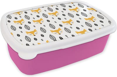 Broodtrommel Roze - Lunchbox - Brooddoos - Vos - Scandinavisch - Kinderen - Bladeren - Patronen - 18x12x6 cm - Kinderen - Meisje