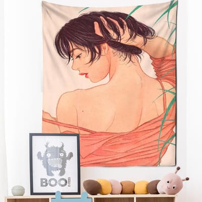 Gepersonaliseerd Meisjes Wandtapijt Wandhanger Kawaii Hippie Cartoon Kunst Slaapkamer Slaapzaal Gordijn Woondecoratie 95x70cm beige