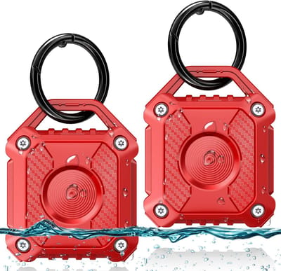 voor AirTag-sleutelhanger 2 stuks, AirTag-houder, waterdichte beschermhoes, AirTag-hoes, AirTag-sleutelhouder, robuust （Rood）