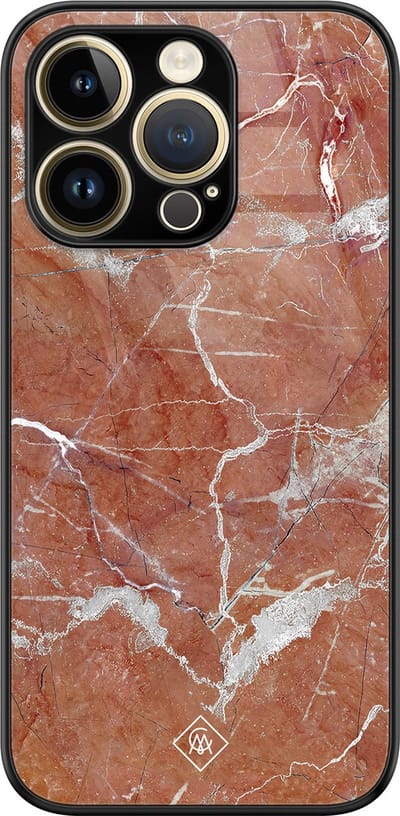 Casimoda® hoesje - Geschikt voor iPhone 14 Pro - Marble Sunkissed - Luxe Hard Case Zwart - Backcover telefoonhoesje - Rood