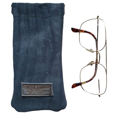 Toetie & Zo - Leren Brillenkoker - Blauw - Knijpsluiting - Brillenetui - Brillentas - Leder - Snappouch - Handgemaakt