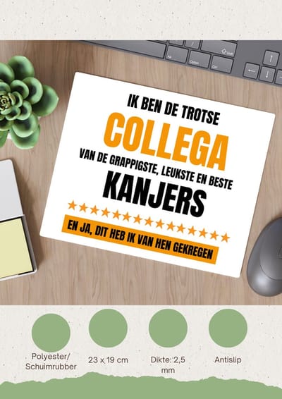Akyol - trotse collega Muismat - Collega - een collega - werk - afscheidscadeau - verjaardagscadeau - kado - 23 bij 19 cm