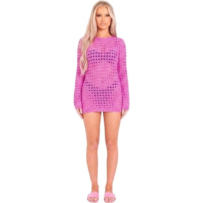 Missy Empire Dames Haakwerk Lage Rug Mini Jurk (Roze)