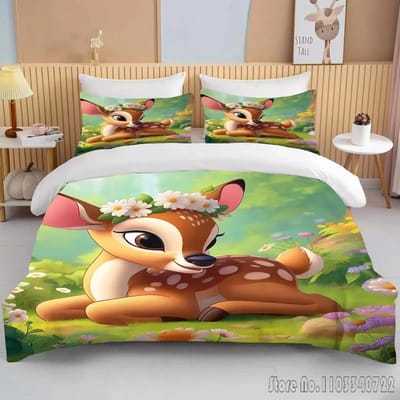 Bambi Bedrukt Zacht Beddengoed Set Dekbedovertrek Anime Dekbed Volwassen Kinderen Verjaardagscadeau Volledige Maat King Size Beddengoed Set AU Single 140x210