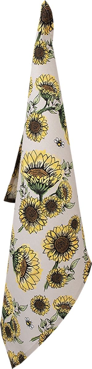 Clayre & Eef Theedoek 50x70 cm Beige Geel Katoen Zonnebloemen