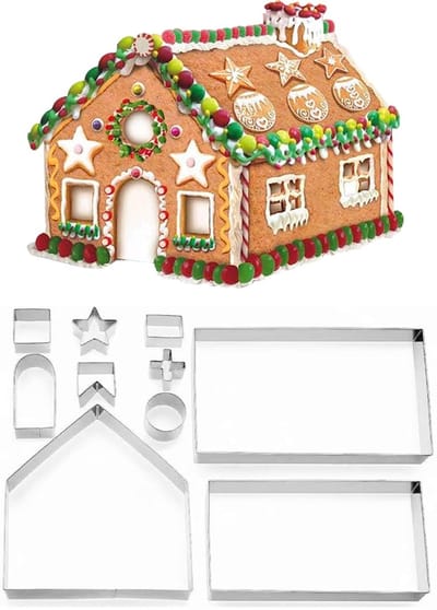 10-Delige Kerstkoekjesvormpjes - peperkoekhuisjesvormen - stempels - bakvormen - doe-het-zelf gebakvormen - feestkoekjesvormen - roestvrij staal - geschikt voor het maken van kerstpeperkoekhuisjes en feestbakdecoraties - zilver