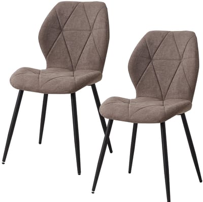 Questyr - bruin - Set van 2 moderne eetkamerstoelen - gestoffeerd - gewatteerd linnen - minimalistische bureaustoelen voor keuken - eetkamer