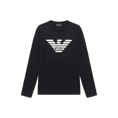 Emporio Armani Katoen Logo Print Ronde Hals Lange Mouwen T-shirt Heren tops Zwart 8N1T64-1JNQZ-0999 L black