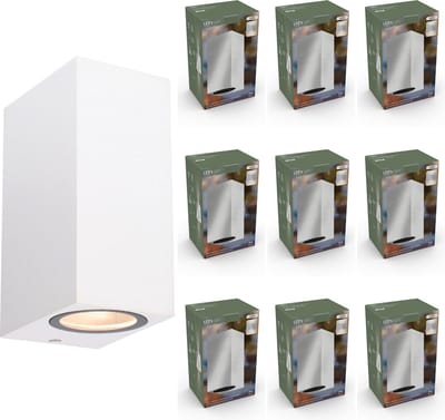 WallDeco LED Wandlamp vierkant wit - Schijnt naar boven en beneden - Voor binnen & buiten - 10 stuks