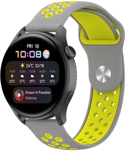 By Qubix - Geschikt voor Garmin bandje - Geschikt voor Garmin Vivoactive 4 / 4L - Sport Edition Siliconen band - Grijs + geel - Smartwatch bandje 22mm