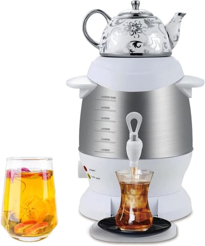 Elektrische Theemaker - Samovar Waterkoker - Thee Zetten - Warmhoudfunctie - 5L Ketel 1L Pot - Wit