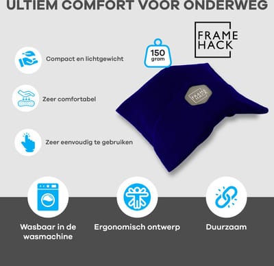Framehack - Zacht Travel Pillow Reiskussen - Neksteun Nek Support - Nekkussen - inclusief 3D slaapmasker & oordopjes – Blauw
