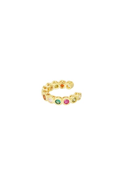 Ear cuff met multi gekleurde steentjes - Yehwang - Dames ear cuff - Gouden ear cuff - Gouden oorbellen - 1.40 cm - Koper - Kerst sieraden - Kerst oorbellen - Kerst cadeau - Moederdag - Valentijn - Cadeau voor dames