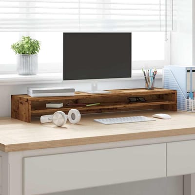 vidaXL - Monitorstandaard - 100x24x13 - cm - bewerkt - hout - oud - houtkleurig
