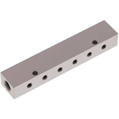 2xG 1/8'' x 12xM5 Aluminium Verdeelblok Dubbelzijdig 16 Bar - FL2-F-A-018G-M5-12MD