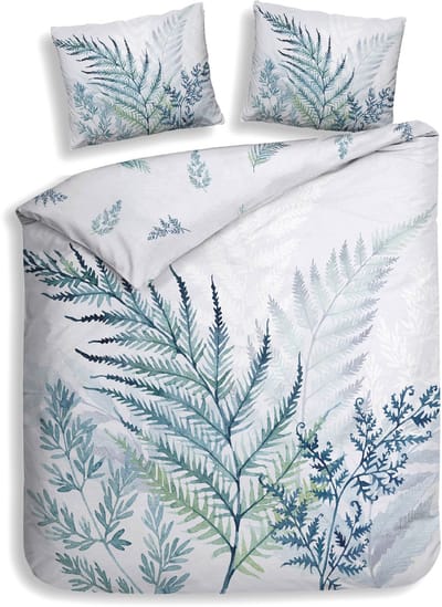 Heckettlane Dekbedovertrek Hailee - Bedlinnen met Bladeren print - 200x200-220 cm - Tweepersoons - Wit - Dekbedovertrek van 100% Katoen-Dobby