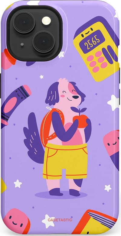 Casetastic hoesje geschikt voor Apple iPhone 15 - MagSafe - Dubbellaagse bescherming - Tussen boeken en sterren - Fashion Case - Lavendel Geel