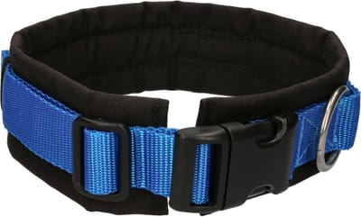 AnnyX Brede Halsband - FUN - Verstelbaar-Zwart blauw- zacht gevoerd - maat L (6) - 5cm breed - Halsomvang 50 tot 53cm
