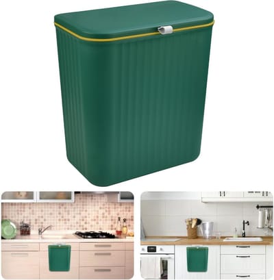 Hangende Keukenbak 9L Organische Afvalbak met Deksel 26,5 cm x 16 cm x 29 cm Afvalbak voor Campers Groene Keukenafvalbak om op te hangen voor Keuken en Badkamer.