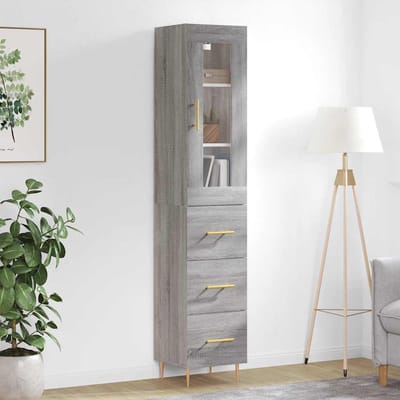 vidaXL - Hoge - kast - 34,5x34x180 - cm - bewerkt - hout - grijs - sonoma - eikenkleurig
