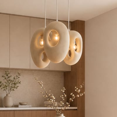 Milton & Oldbrook Japandi Hanglamp 3 Lampenkappen Ganja Beige Steenlook